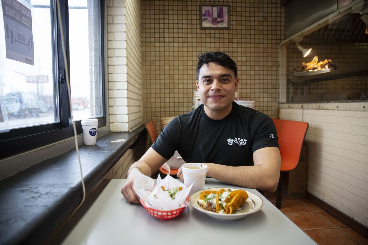 Birrieria Ocotlan manager Andres Reyes poses for a portrait at Birrieria Ocotlan at 4007 E 106th St in East Side, Thursday, March 18, 2021. | Anthony Vazquez/Sun-Times